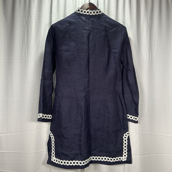 Sail To Sable Linen Tunic Dress Blue Long Sleeve V-Neck Coastal Women's Size 2 - Picture 6 of 10